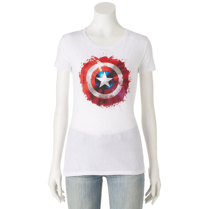 Juniors' Marvel Captain America Shield Graphic Tee, Girl's, Size: Medium, White