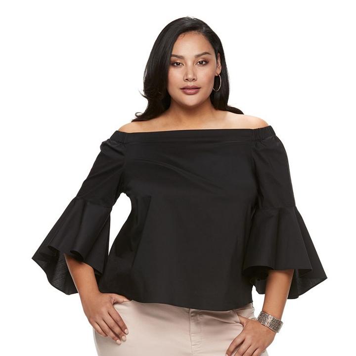 Plus Size Jennifer Lopez Solid Off-the-shoulder Top, Women's, Size: 2xl, Black