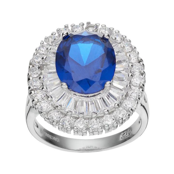 Sophie Miller Sterling Silver Lab-created Blue Spinel & Cubic Zirconia Ballerina Ring, Women's, Size: 5