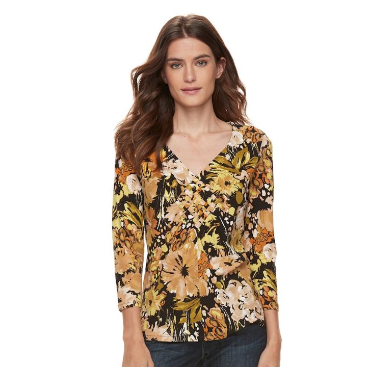Women's Caribbean Joe Abstract 3/4 Sleeve Top, Size: Small, Oxford