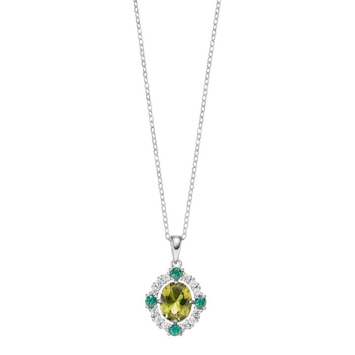Sterling Silver Simulated Peridot & Cubic Zirconia Oval Pendant, Women's, Size: 18, Green
