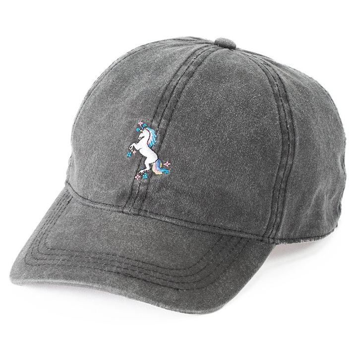 Women's So® Embroidered Unicorn Baseball Cap, Black