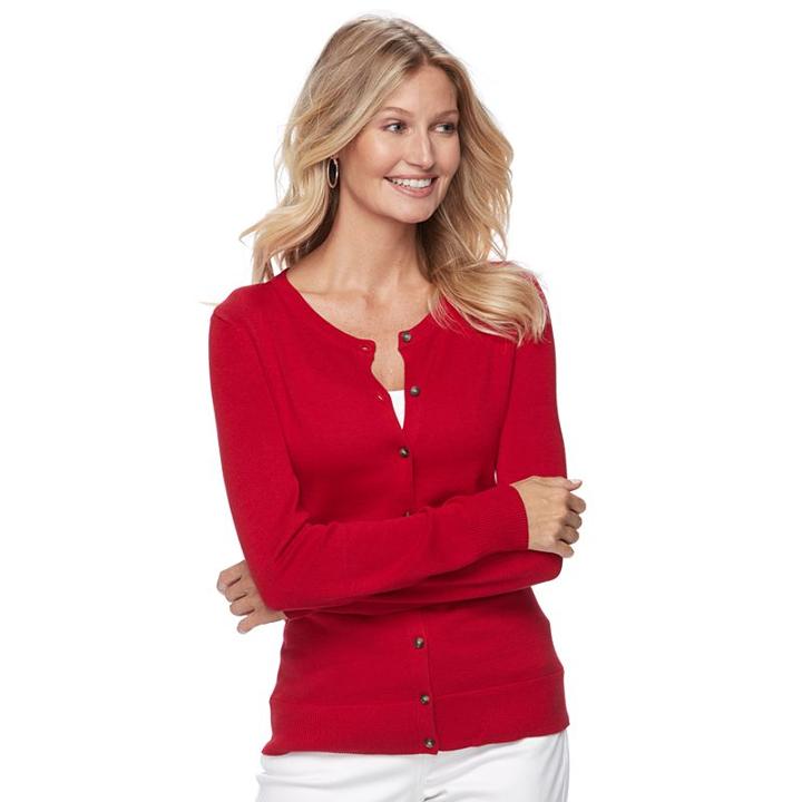 Women's Croft & Barrow&reg; Essential Cardigan, Size: Xxl, Med Red