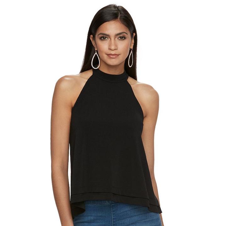 Women's Jennifer Lopez Mockneck Halter Top, Size: Medium, Black