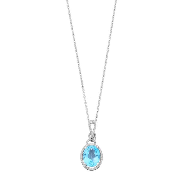 Sterling Silver Swiss Blue Topaz & 1/8 Carat T.w. Diamond Oval Pendant, Women's, Size: 18