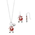 Santa Claus Charm Necklace & Drop Earring Set, Women's, Multicolor
