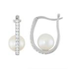 Sterling Silver Freshwater Cultured Pearl & Cubic Zirconia U-hoop Earrings, Women's, White