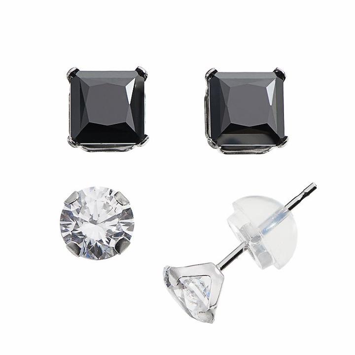 Renaissance Collection 10k White Gold 2 1/2-ct. T.w. Stud Earring Set - Made With Swarovski Zirconia, Women's, Black
