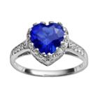 Sterling Silver Lab-created Sapphire And Lab-created White Sapphire Heart Crown Ring, Women's, Size: 6, Blue