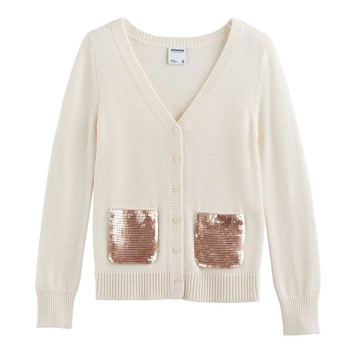 Girls 4-12 Sonoma Goods For Life&trade; Sequin Pocket Cardigan, Size: 4, Stream