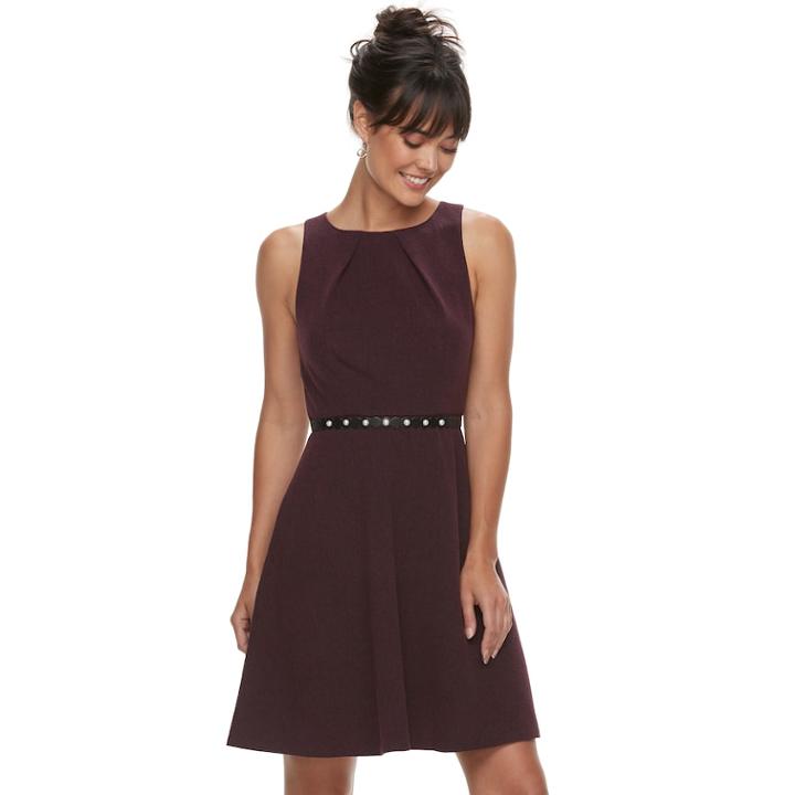 Women's Elle&trade; Pleated Fit & Flare Dress, Size: Xs, Drk Purple