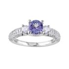 14k White Gold 1/2-ct. T.w. Round-cut Diamond And Tanzanite 3-stone Wedding Ring, Women's, Size: 5, Purple