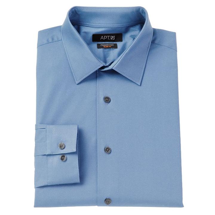 Men's Apt. 9&reg; Slim-fit Flex Collar Dress Shirt, Size: 17.5-32/33, Med Blue