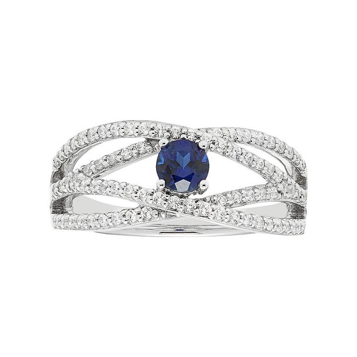 Boston Bay Diamonds 14k White Gold Sapphire & 3/8 Carat T.w. Diamond Twist Engagement Ring, Women's, Size: 9, Blue