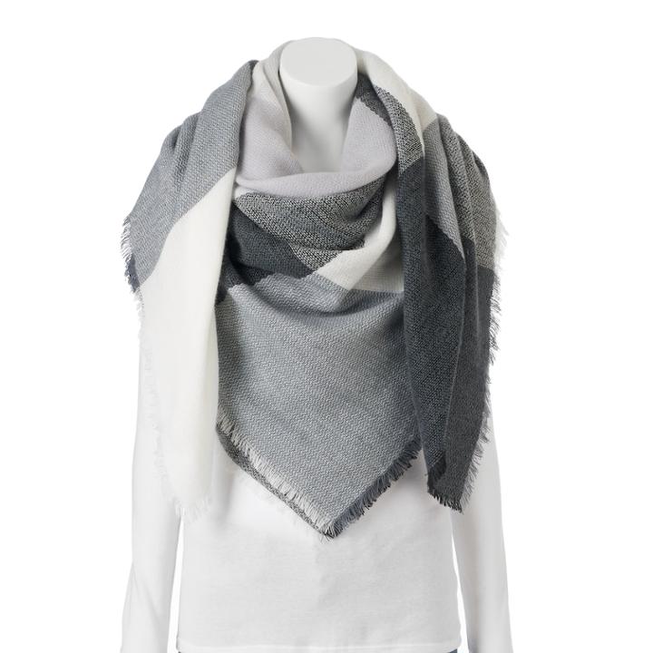Apt. 9&reg; Plaid Colorblock Blanket Square Scarf, Women's, Light Blue