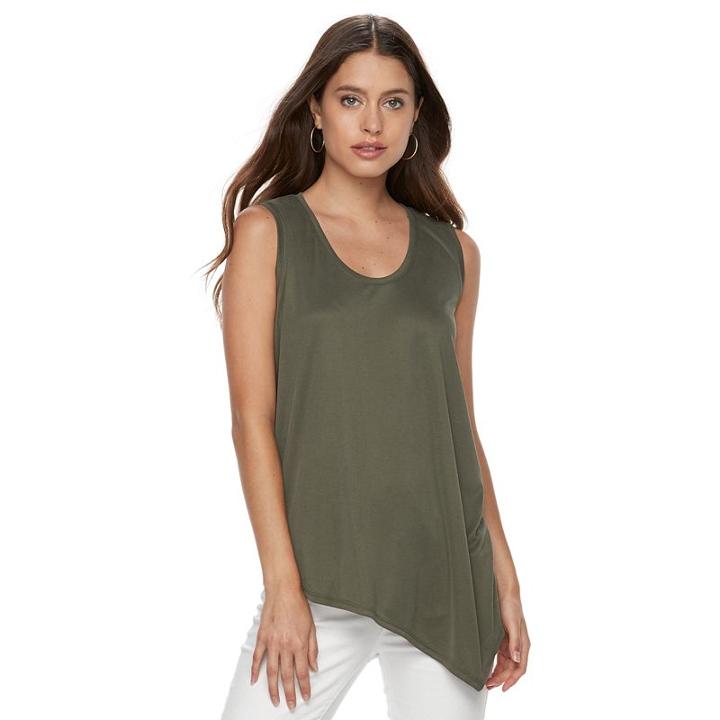 Petite Apt. 9&reg; Ribbed Asymmetrical Tank, Women's, Size: Xs Petite, Green