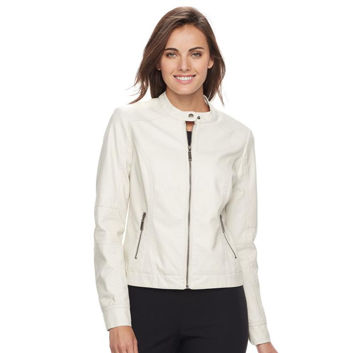 Women's Apt. 9&reg; Faux-leather Moto Jacket, Size: Small, White