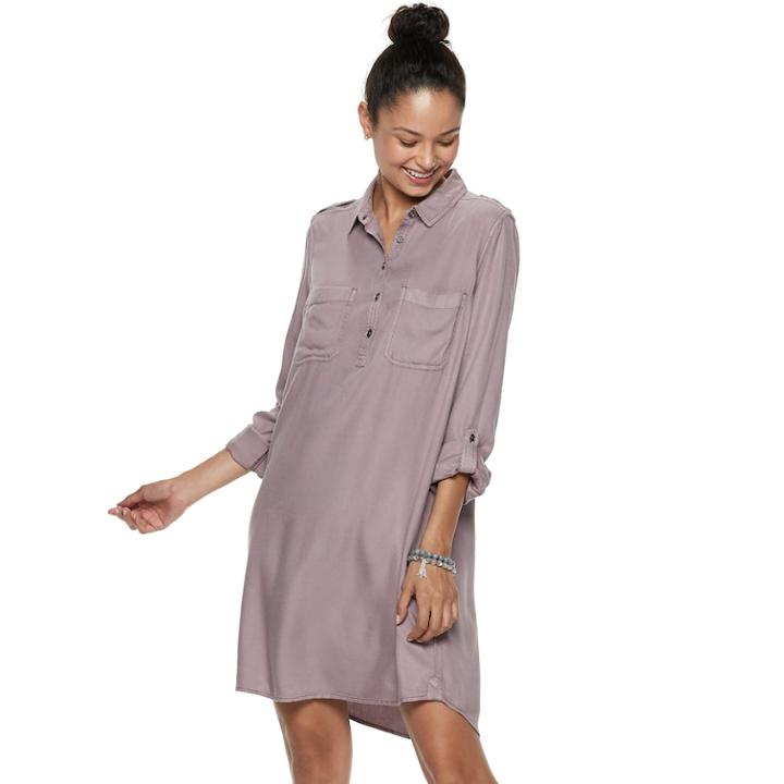 Juniors' So&reg; Utility Shirtdress, Teens, Size: Small, Lt Purple