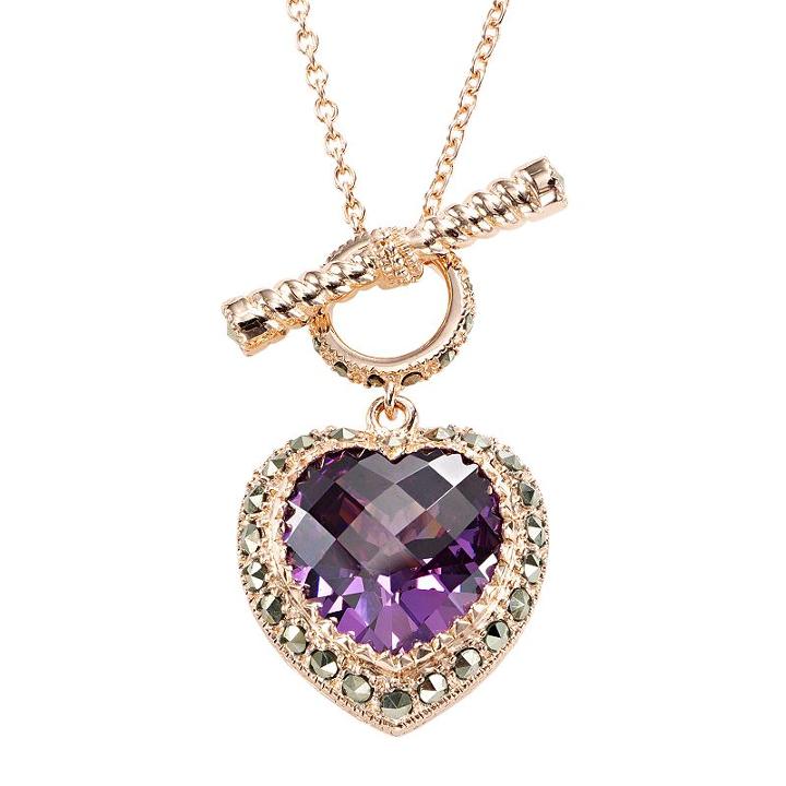 Lavish By Tjm 18k Rose Gold Over Silver Cubic Zirconia Heart Pendant Necklace, Women's, Size: 18, Multicolor