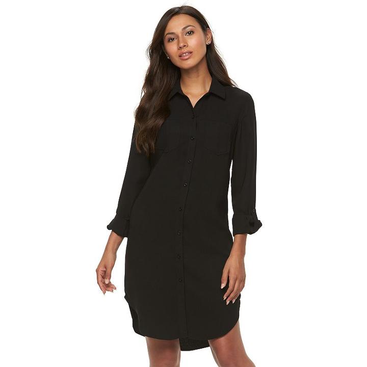 Women's Sharagano Crepe Black Shirtdress, Size: 10