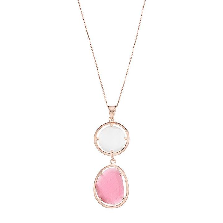 14k Rose Gold Over Silver Lab-created Red & White Cat's-eye Pendant Necklace, Women's, Size: 18, Multicolor