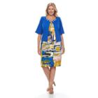 Plus Size Maya Brooke Watercolor Sheath Dress & Jacket Set, Women's, Size: 16 W, Brt Blue