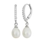 Freshwater Cultured Pearl & Cubic Zirconia Sterling Silver Drop Earrings, Women's, White