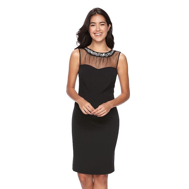 Women's Scarlett Embellished Illusion Sheath Dress, Size: 4, Black