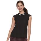 Women's Elle&trade; Floral-collar Georgette Top, Size: Xl, Black