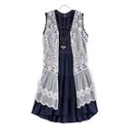 Girls 7-16 Knitworks Crochet Lace Vest & Tiered Dress Set With Necklace, Size: 12, Blue (navy)
