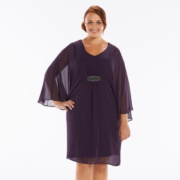 Plus Size Connected Apparel Embellished Chiffon Kimono Dress, Women's, Size: 20 W, Drk Purple