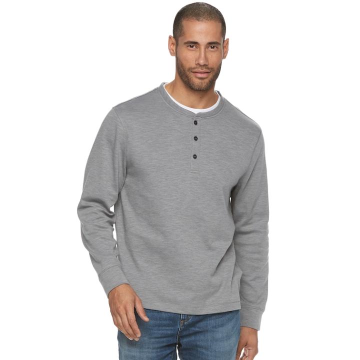 Men's Method Classic-fit Mock-layer Henley, Size: Xl, Grey