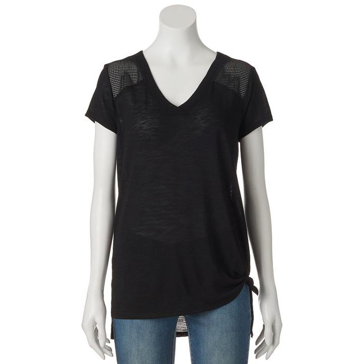 Juniors' So&reg; Knot Front V-neck Active Tee, Girl's, Size: Small, Black