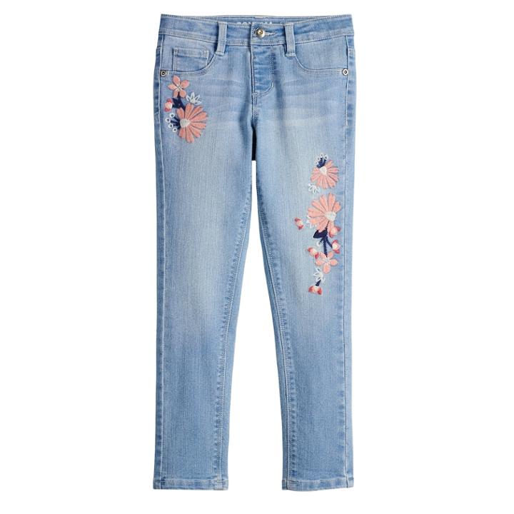 Girls 4-12 Sonoma Goods For Life&trade; Embroidered Flower Jeggings, Size: 6x, Light Blue