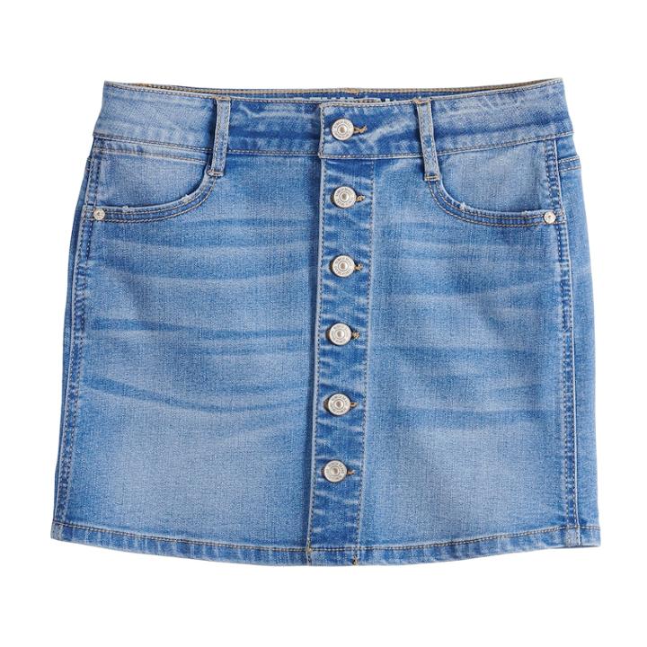 Girls 7-16 Rewash Button Front Denim Skirt, Size: 7, Blue