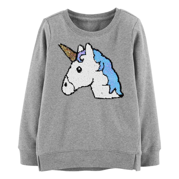Girls 4-12 Oshkosh B'gosh&reg; Unicorn Flip-sequin Sweatshirt, Size: 8, Light Grey
