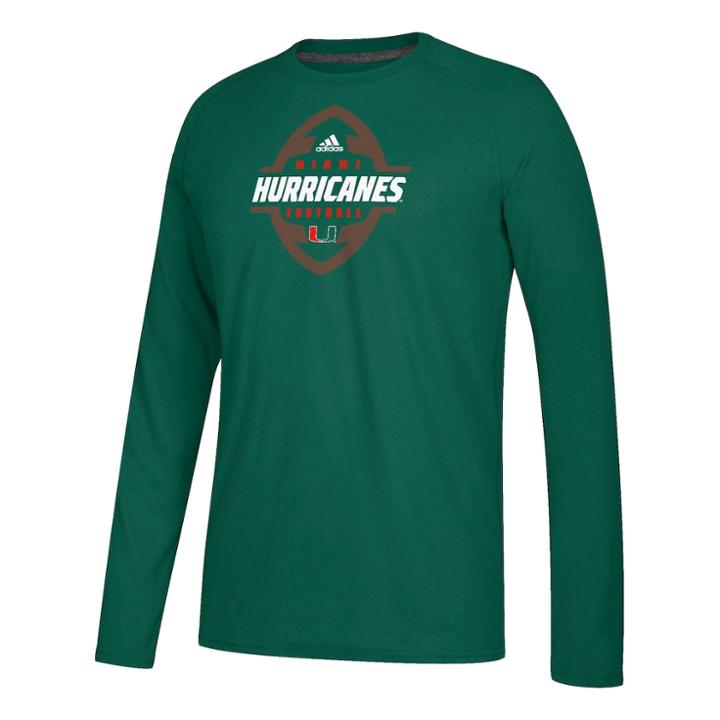 Men's Adidas Miami Hurricanes Football Force Tee, Size: Small, Green