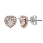Primrose Two Tone Sterling Silver Cubic Zirconia Heart Stud Earrings, Women's, White