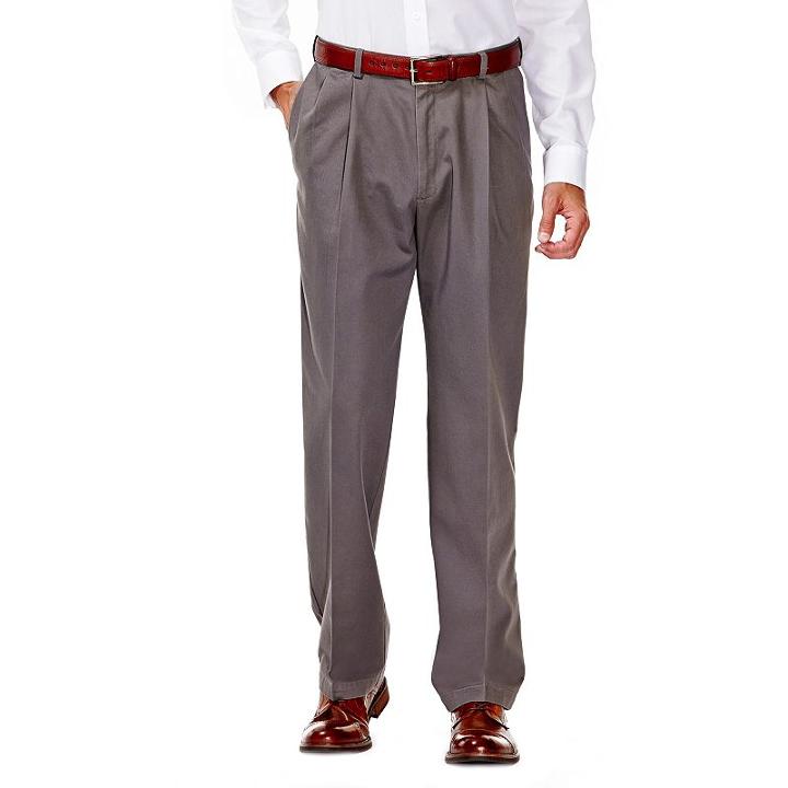 Men's Haggar&reg; Work To Weekend&reg; Classic-fit Pleated Expandable Waist Pants, Size: 44x29, Silver