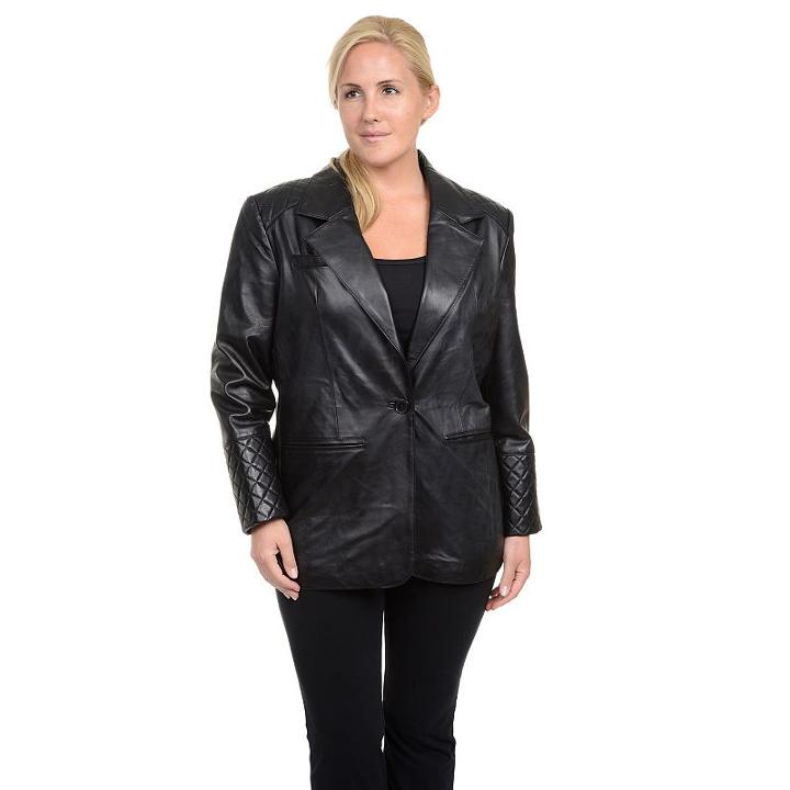 Plus Size Excelled Quilted Leather Blazer, Women's, Size: 2xl, Black