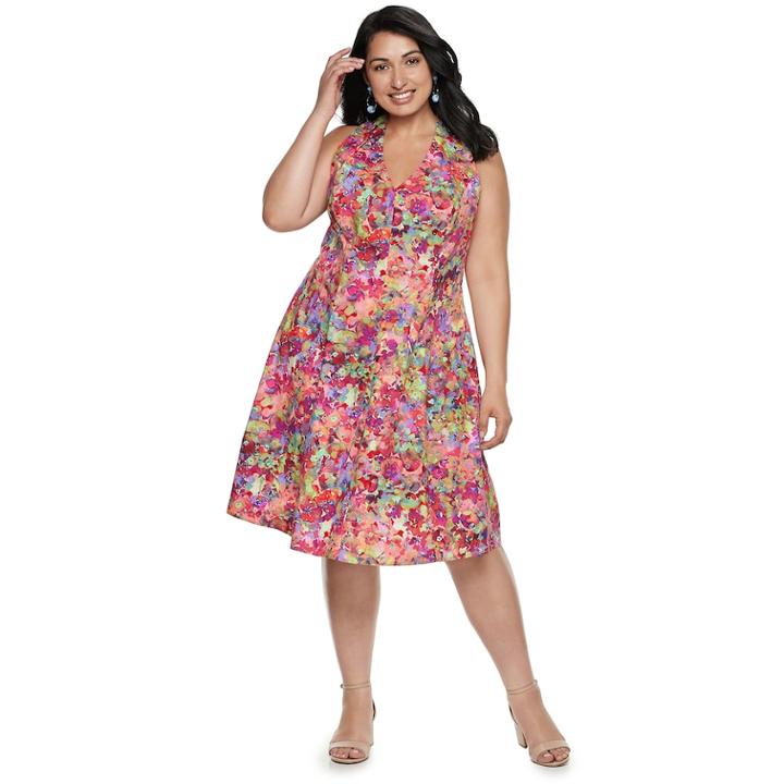 Plus Size Suite 7 Floral Halter Dress, Women's, Size: 16 W, Pink