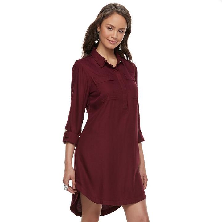 Juniors' So&reg; Twill Utility Shirt Dress, Teens, Size: Xs, Red