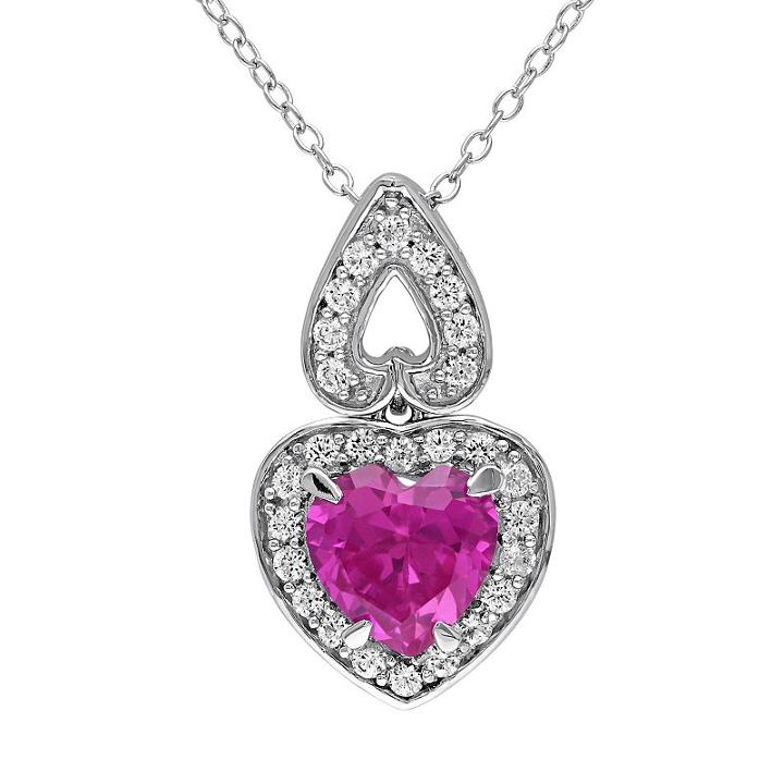 Lab-created Pink & White Sapphire Sterling Silver Heart Pendant Necklace, Women's, Size: 18