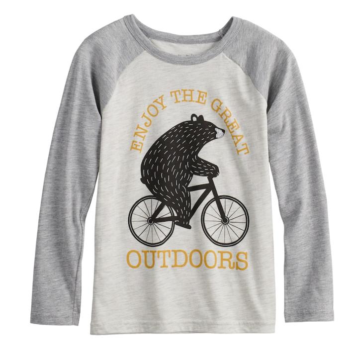 Boys 4-8 Jumping Beans&reg; Bear On A Bike Raglan Graphic Tee, Size: 7, Brown/gr (oat/ Gr)