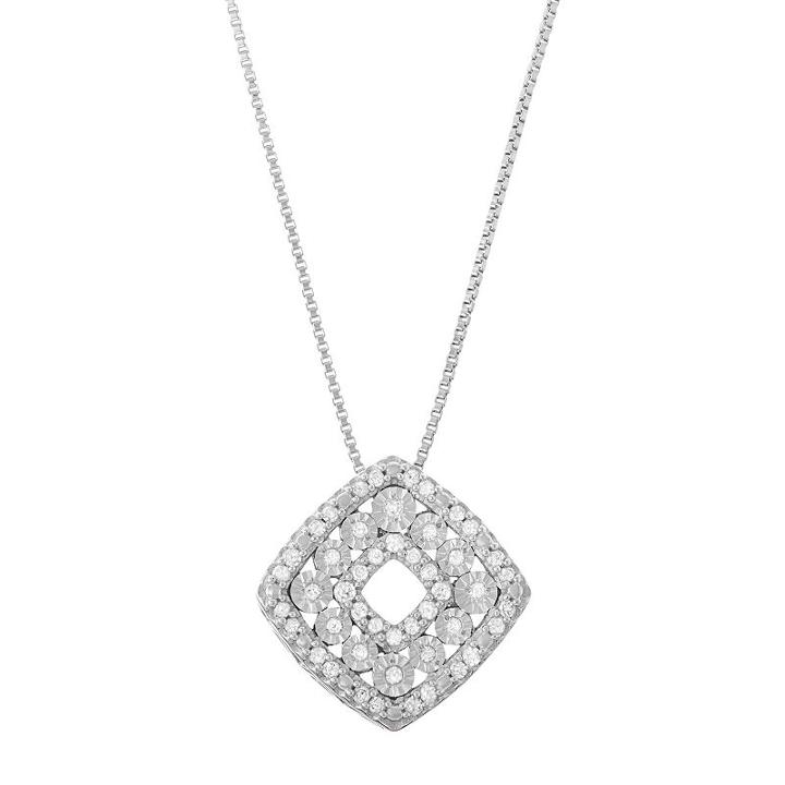 Sterling Silver 1/5 Carat T.w. Diamond Square Pendant Necklace, Women's, Size: 18, White