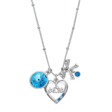Charming Inspirations Mom Heart & Bow Charm Necklace, Women's, Blue