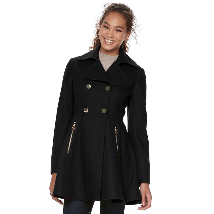 Women's Apt. 9&reg; Wool Blend Double-breasted Coat, Size: Xl, Black