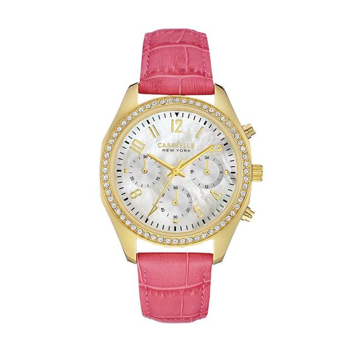 Caravelle New York By Bulova Women's Crystal Leather Chronograph Watch - 44l169, Pink