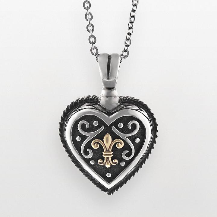 14k Gold And Sterling Silver Etruscan Heart Pendant, Women's, Size: 18, Multicolor