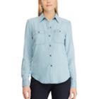 Women's Chaps Star Chambray Shirt, Size: Medium, Blue